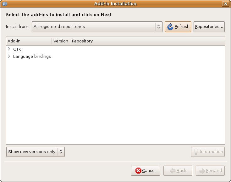 Add-in Installation dialog of MonoDevelop