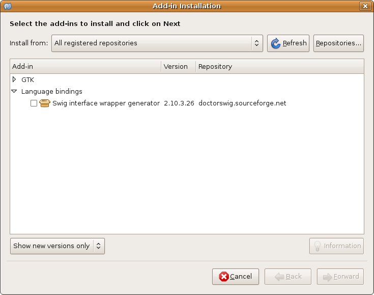 Add-in Installation dialog of MonoDevelop